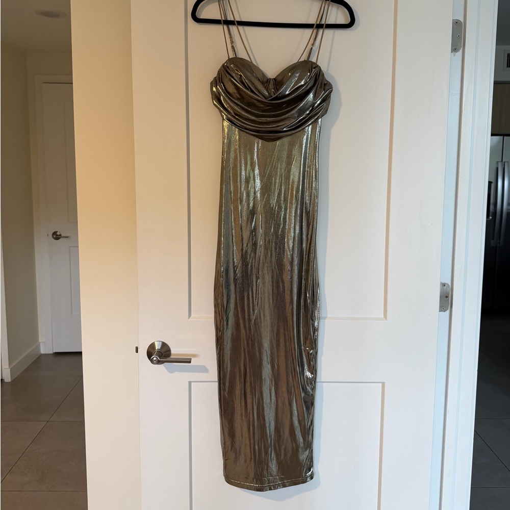 JLUXLABEL - Light Gold Metallic Midi Dress